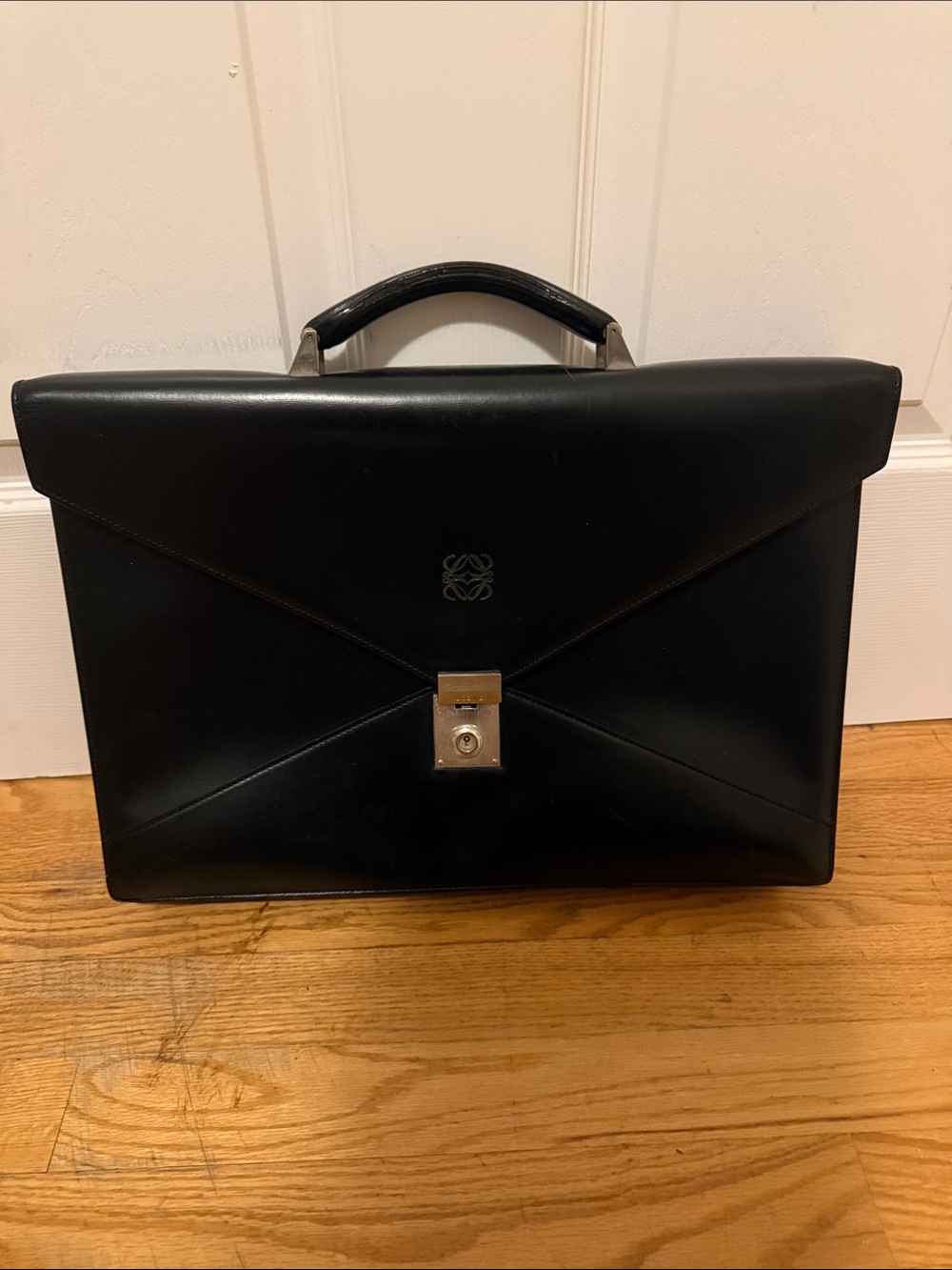 Loewe Classic Black Leather Briefcase - Sleek Professional Carry